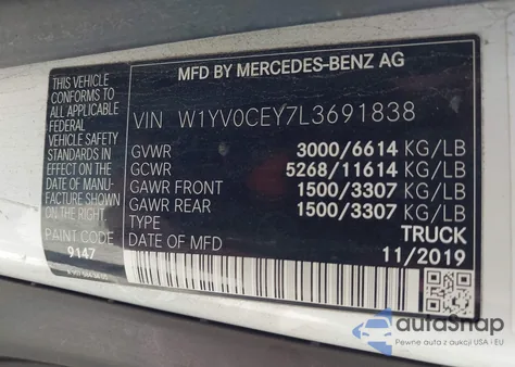 2020 Mercedes-Benz Metris z USA, uszkodzony, nr VIN W1YV0CEY7L3691838